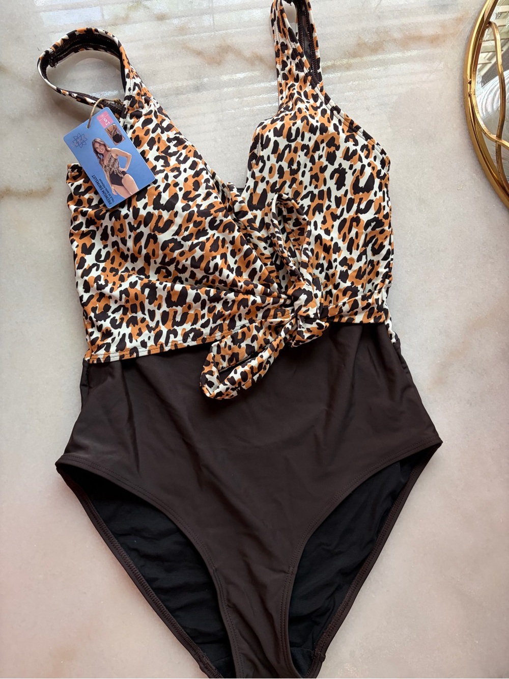 Serra Leopard Print One-Piece Swimsuit in Brown and Tan